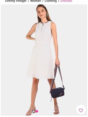Tommy Hilfiger White Sleeveless Eyelet Mini Dress with Contrast Trim